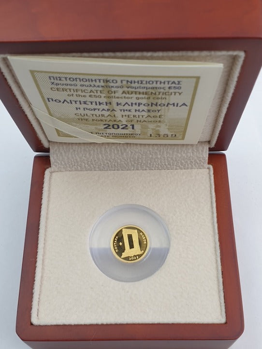 Grèce - 50 euros 2021, Patrimoine culturel : la porte de Naxos, Médaille d'or