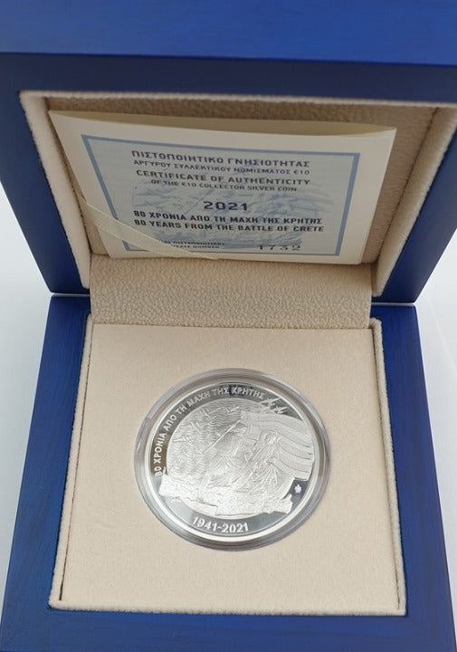 Grèce - 10 euros 2021, 80e anniversaire de la bataille de Crète, qualité argent