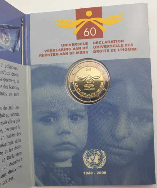 Belgique - Pièce de 2 euros 2008, 60e anniversaire de la Déclaration universelle des droits de l'homme, Carte commémorative