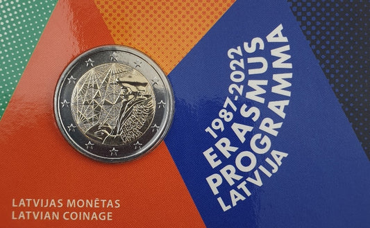 Lettonie - 2 euros 2022, 35 ans du programme Erasmus, BU (Carte à pièces)