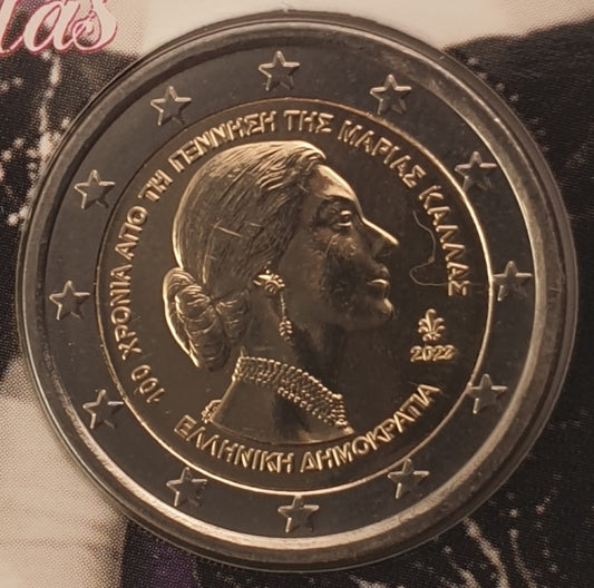 Grèce - 2 euros 2023, 100e anniversaire de la naissance de Maria Callas, (Carte à pièces)
