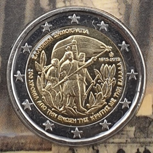 Grèce - 2 euros 2013, Crète, 100 ans d'union avec la Grèce (carte à pièces)