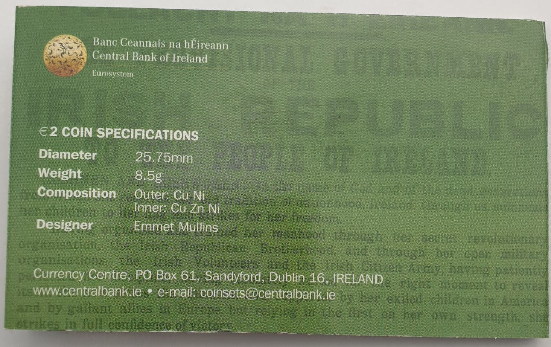 Irlande - Pièce de 2 euros 2016, 100 ans d'indépendance irlandaise