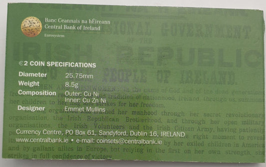 Irlande - Pièce de 2 euros 2016, 100 ans d'indépendance irlandaise
