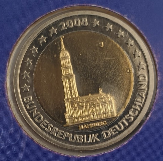 Allemagne - 2 euros 2008 J, Hambourg, (Carte à pièces)
