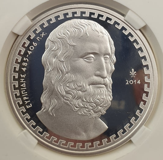Grèce - 10 Euro 2014 (PF 70 CAMEO), Euripide, Épreuve en argent