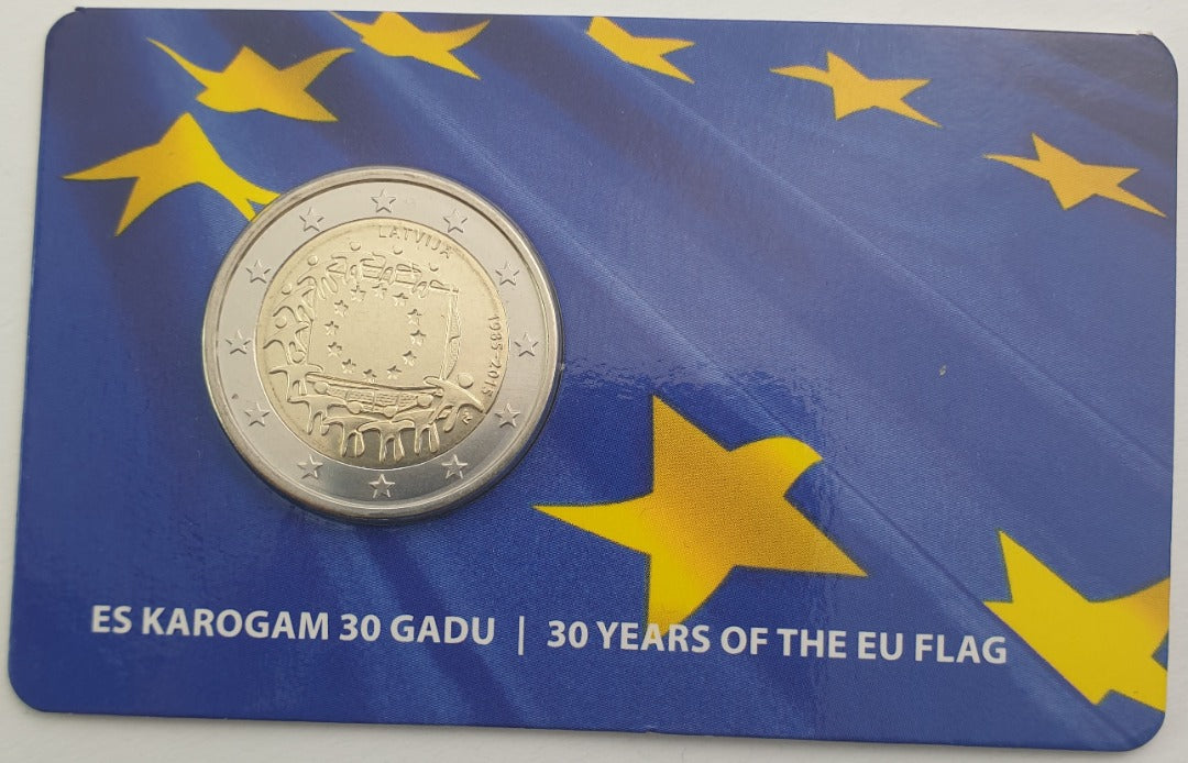 Lettonie - 2 euros 2015, 30 ans du drapeau de l'Union européenne (carte à pièces)