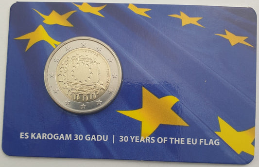 Lettonie - 2 euros 2015, 30 ans du drapeau de l'Union européenne (carte à pièces)