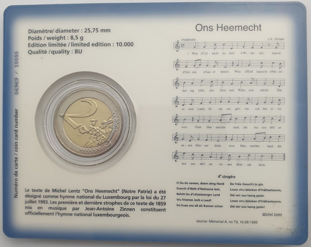 Luxembourg - 2 Euro 2013, Hymne national Henri Ier, (Carte à pièces)