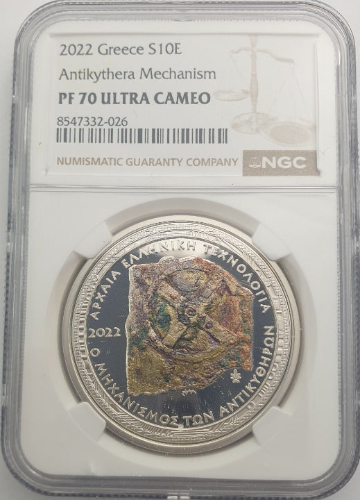 Grèce - 10 euros 2022 (PF 70 CAMEO), mécanisme d'Anticythère, épreuve en argent
