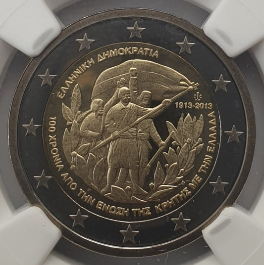 Grèce - 2 Euro 2013 (PF 68 ULTRA CAMEO), Crète 100 ans d'union avec la Grèce, ÉPREUVE