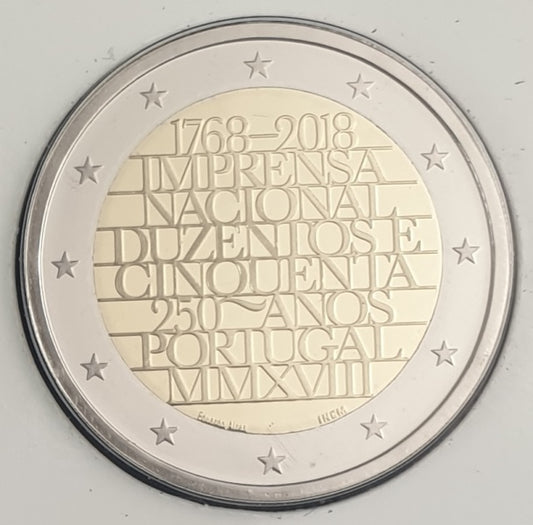 Portugal - 2 Euro 2018, 250e anniversaire de l'Imprimerie nationale, ÉPREUVE
