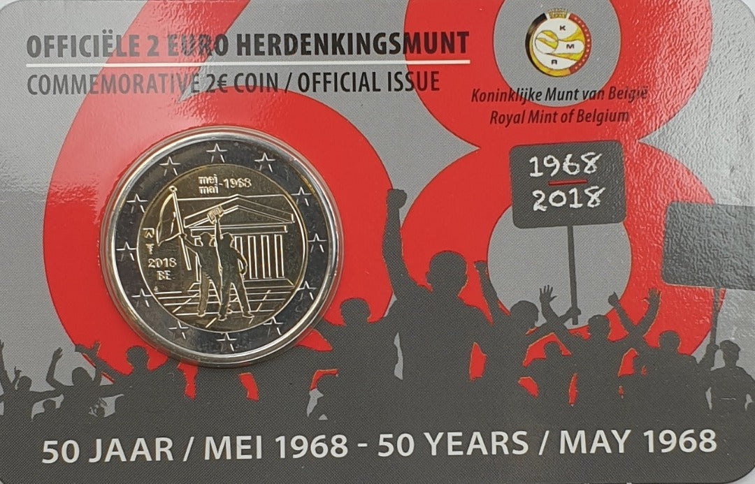 Belgique - 2 euros 2018, 50e anniversaire du mois de mai (carte-pièce)