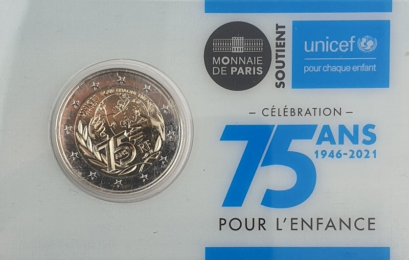 France - 2 euros 2021, Fonds des Nations Unies pour l'enfance (UNICEF), (Carte à pièces)