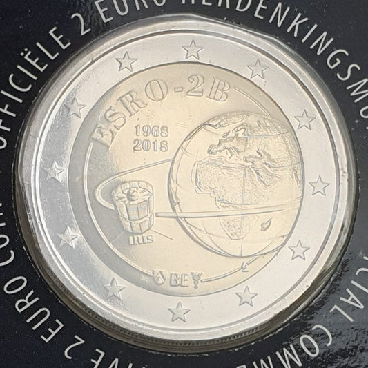 Belgique - 2 Euros 2018, 50e anniversaire de l'émission de l'ESRO 2B, (carte-pièce)