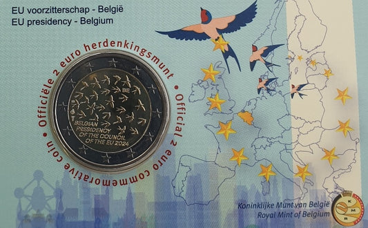 Belgique - 2 euros 2024, présidence belge du Conseil de l'UE - Écriture néerlandaise, (carte à pièces)