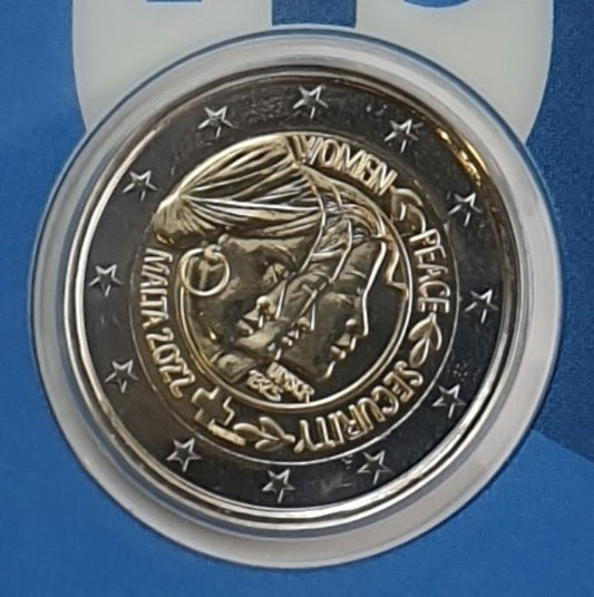 Malte - 2 euros 2022, 22e anniversaire de la résolution 1325 du Conseil de sécurité des Nations Unies sur les femmes, la paix et la sécurité (carte-pièce)