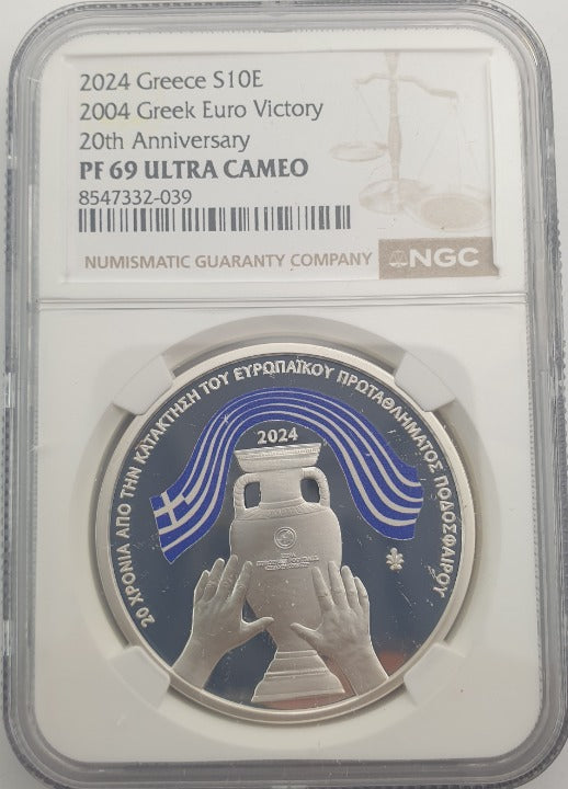 Grèce - 10 Euro 2024 (PF 69 ULTRA CAMEO), 20 ans après la victoire de l'équipe nationale grecque à l'Euro 2004, Silver PROOF