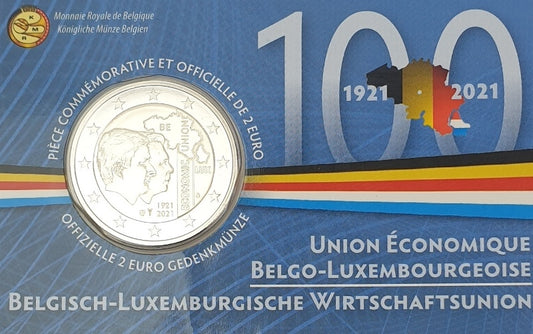 Belgique - 2 euros 2021, Union économique - Écriture néerlandaise, (Carte de monnaie)