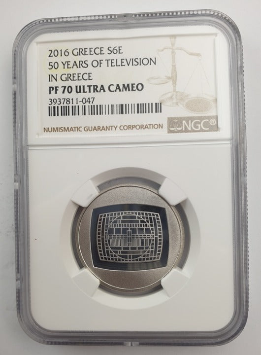Grèce - 6 Euro 2016 (PF 70 ULTRA CAMEO), 50 ans de télévision en Grèce, Silver PROOF