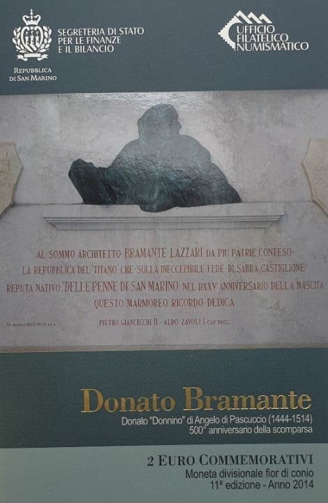 Saint-Marin - 2 euros 2014, 500e anniversaire de la mort de Donato Bramante, (Carte-pièce)