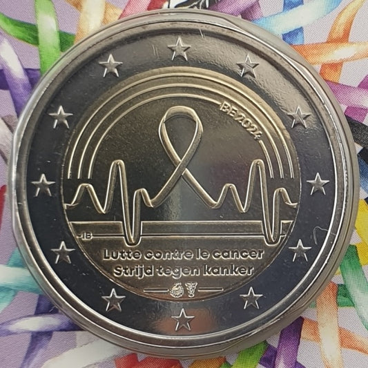 Belgique - 2 Euro 2024, Lutte contre le cancer en Belgique - Inscription néerlandaise, (Carte de monnaie)