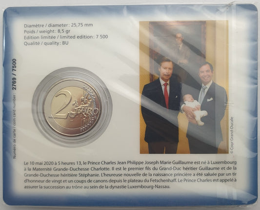 Luxembourg - 2 euros 2020, Henri Ier Naissance du prince Charles - version classique, (carte-pièce)
