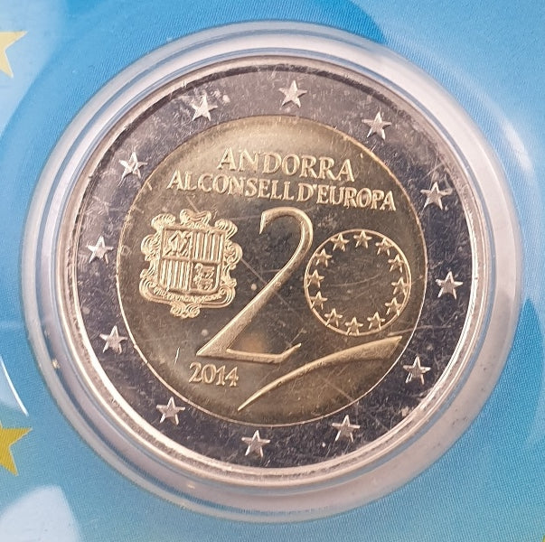 Andorre - 2 euros 2014, 20 ans du Conseil de l'Europe, (carte à pièces)