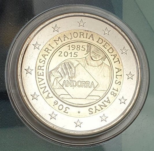 Andorre - 2 euros 2015, 30 ans depuis que 18 ans est devenu l'âge légal, (Carte à pièces)