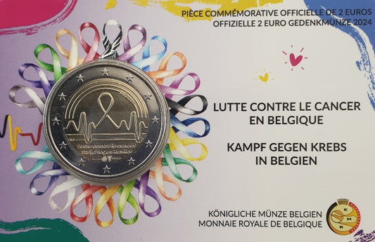 Belgique - 2 Euro 2024, Lutte contre le cancer en Belgique, (Carte à pièces)