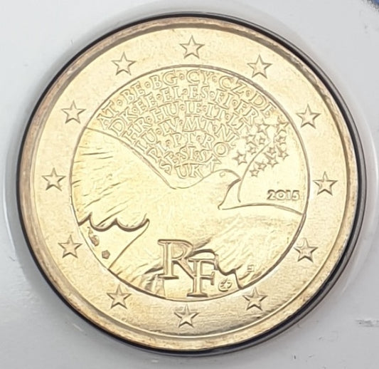 France - 2 euros 2015, 70 ans de paix en Europe (carte-pièce)