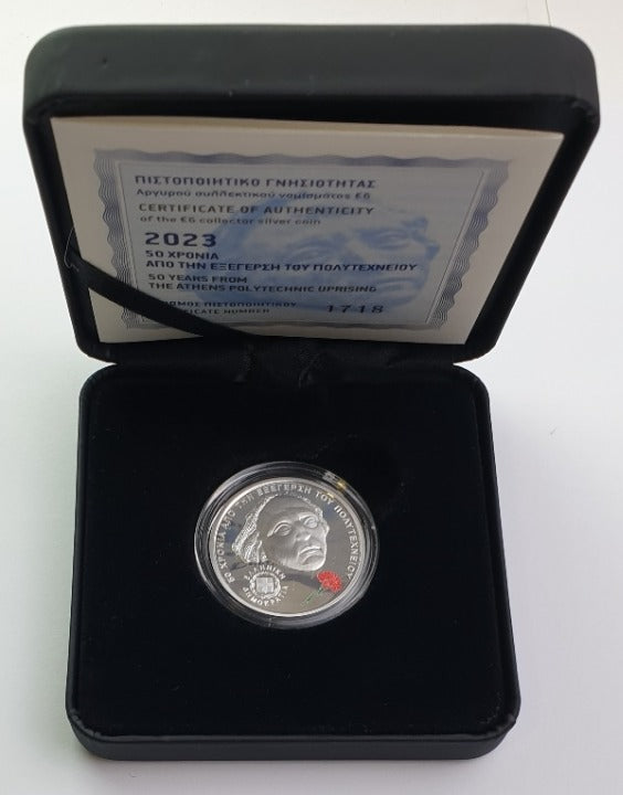 Grèce - 6 euros 2023, 50e anniversaire du soulèvement de l'École polytechnique, épreuve en argent