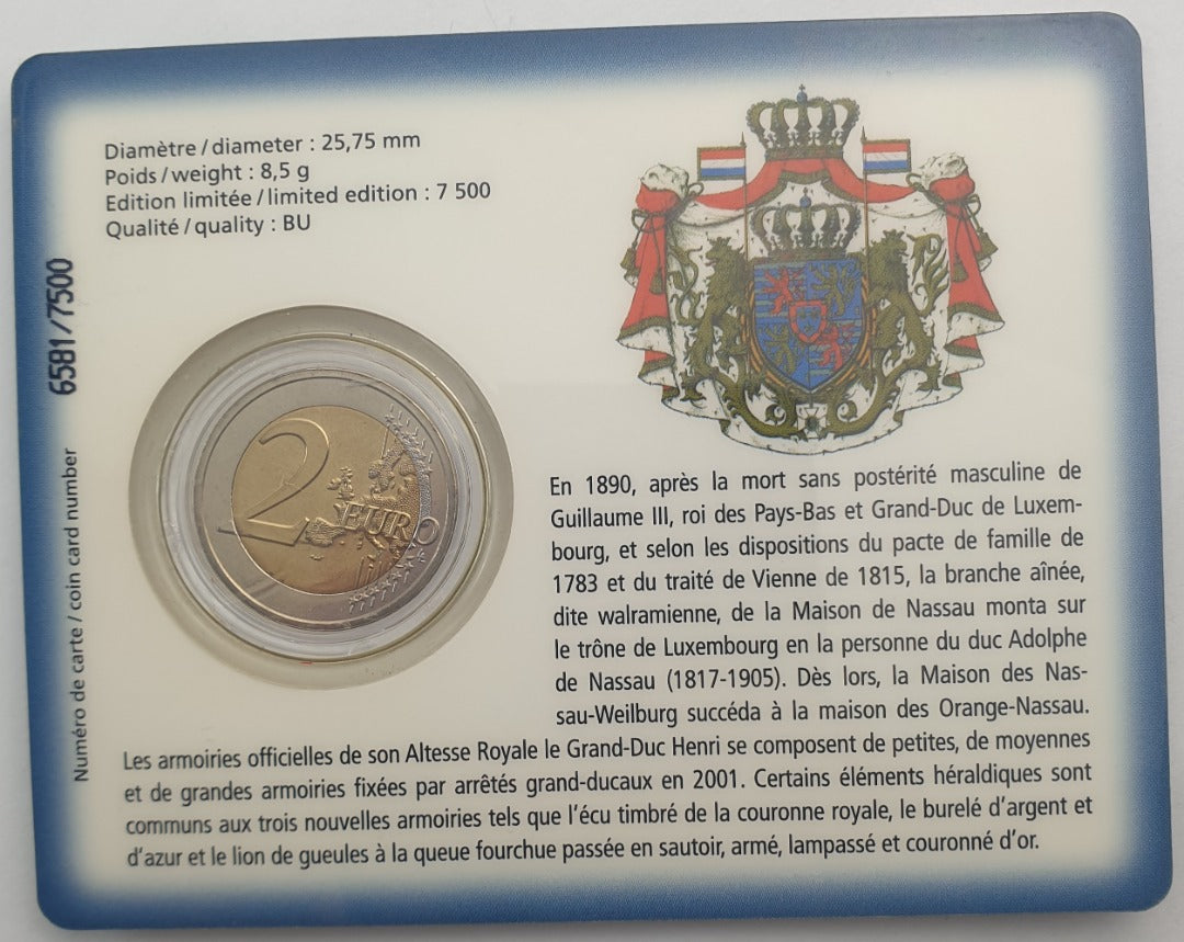 Luxembourg - 2 euros 2010, Henri Ier, duc Henri (carte-pièce)