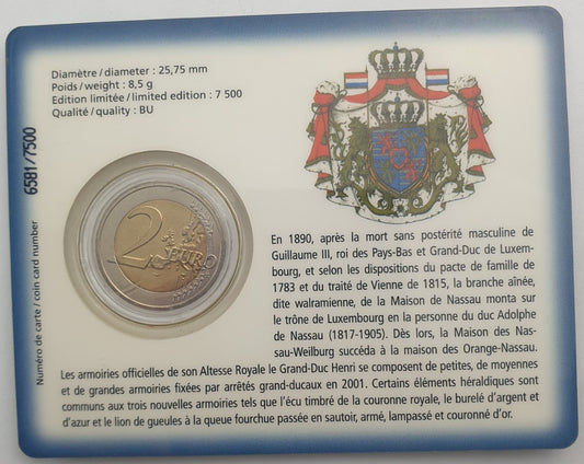 Luxembourg - 2 euros 2010, Henri Ier, duc Henri (carte-pièce)