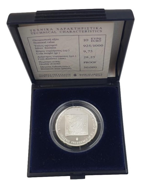 Grèce - 10 euros 2003, Présidence grecque de l'Union européenne, Argent Belle Épreuve