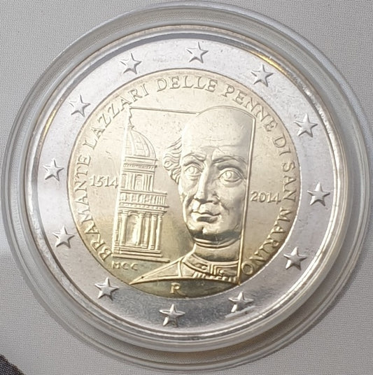 Saint-Marin - 2 euros 2014, 500e anniversaire de la mort de Donato Bramante, (Carte-pièce)