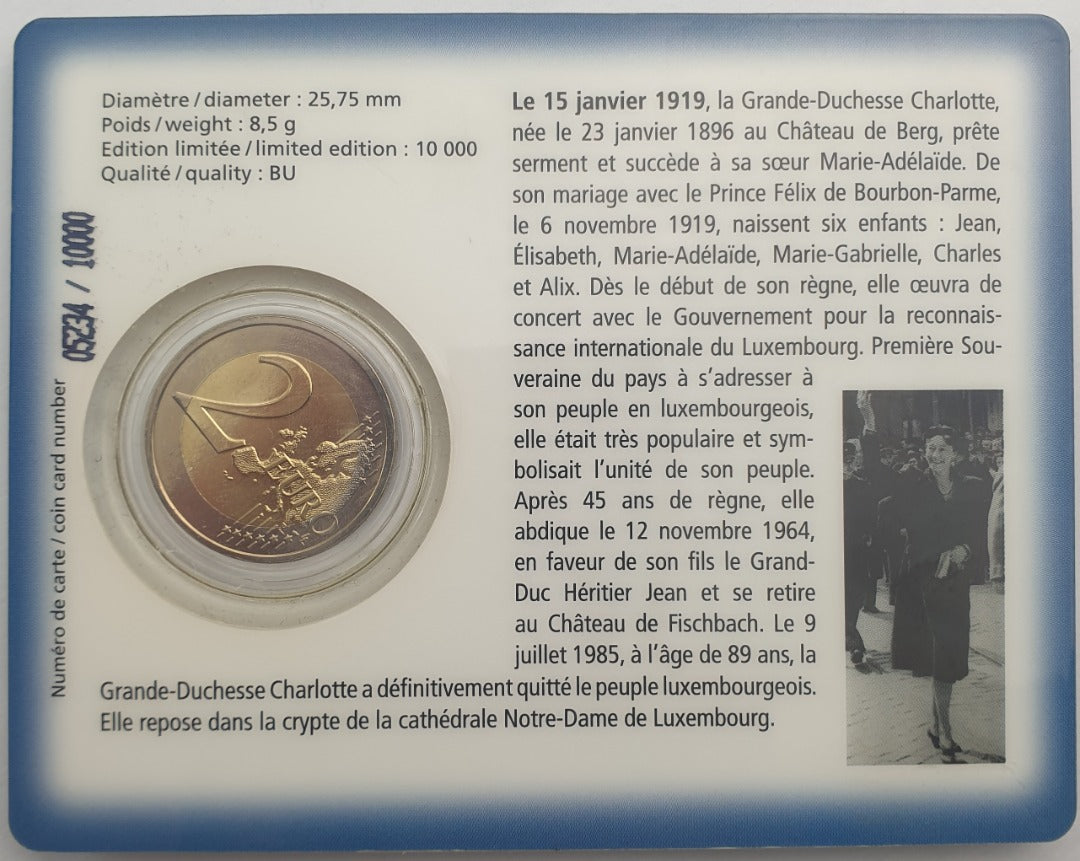 Luxembourg - 2 euros 2009, accession au trône d'Henri Ier et de Charlotte (carte-pièce)