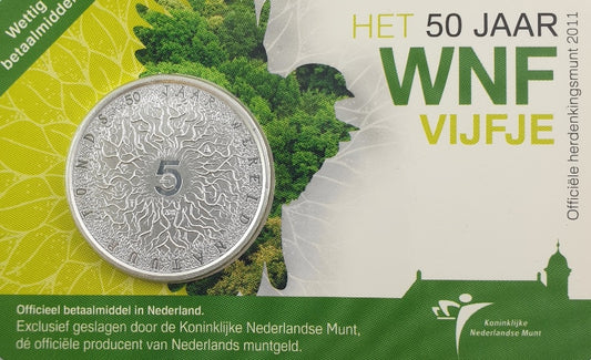 Pays-Bas - 5 euros 2011, 50e anniversaire du Fonds mondial pour la nature (carte-pièce)