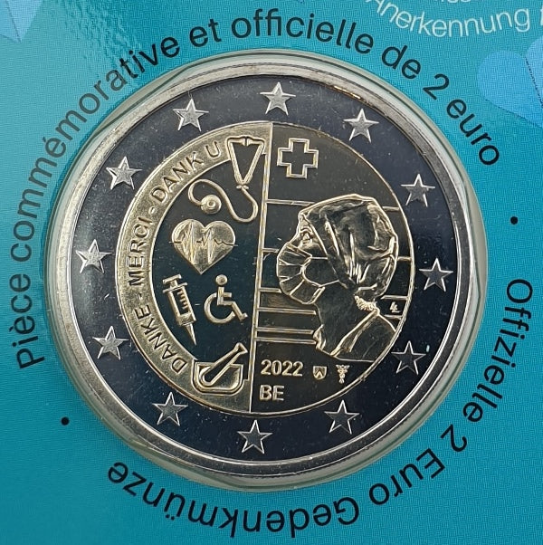 Belgique - 2 Euros 2022, Héros des soins de santé face à la COVID-19 - Inscription néerlandaise (carte à pièces)