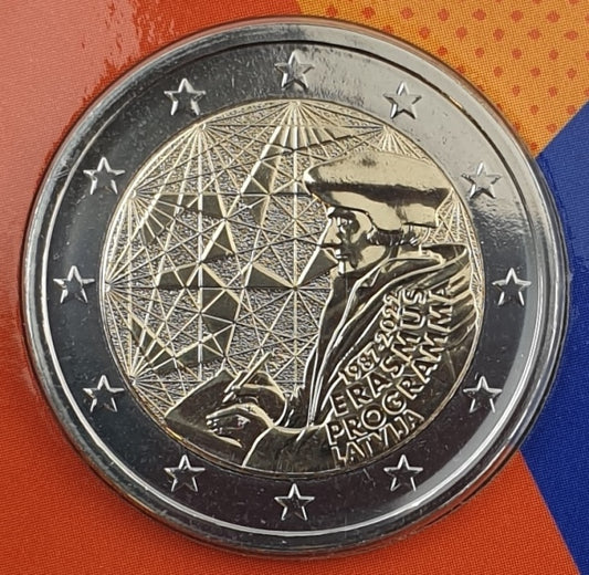 Lettonie - 2 euros 2022, 35 ans du programme Erasmus, BU (Carte à pièces)