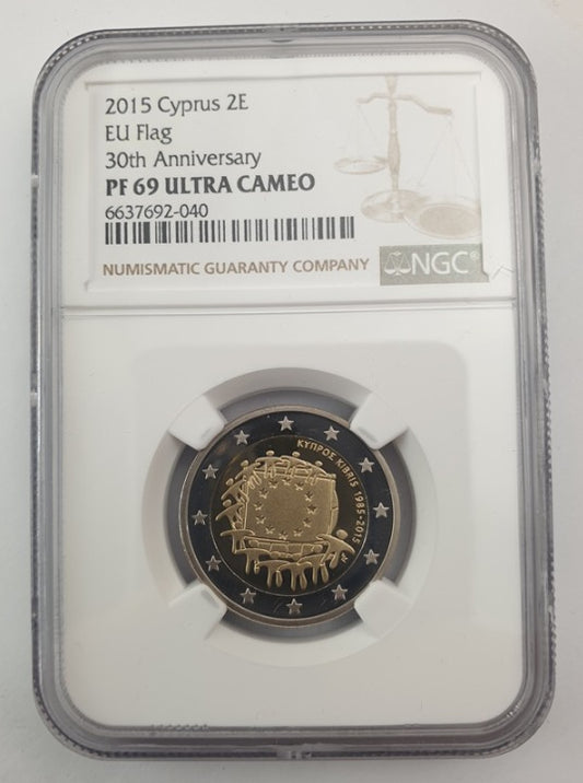 Chypre - 2 Euro 2015 (PF 69 ULTRA CAMEO), Drapeau 2015, ÉPREUVE
