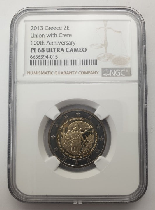 Grèce - 2 Euro 2013 (PF 68 ULTRA CAMEO), Crète 100 ans d'union avec la Grèce, ÉPREUVE