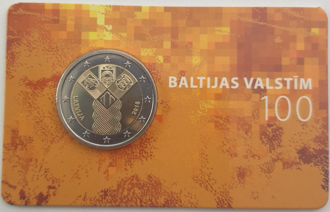 Lettonie - 2 euros 2018, 100e anniversaire des États baltes (carte-pièce)
