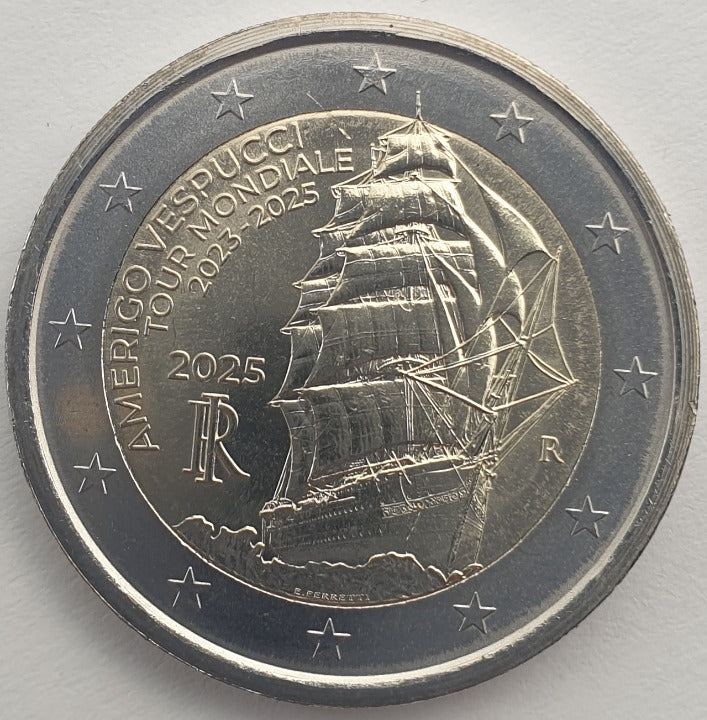 Italie - 2 Euro 2025, Voyage du navire Amerigo Vespucci