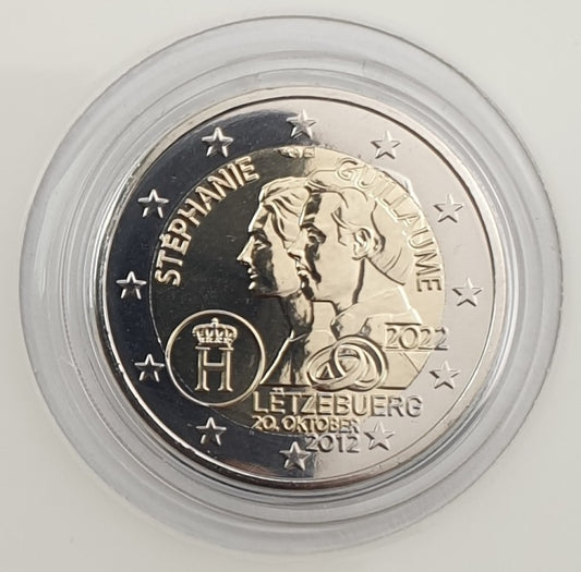 Luxembourg - 2 euros 2022, Mariage de Guillaume et Stéphanie + Marque d'atelier, BU (Carte-pièce)
