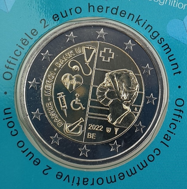 Belgique - 2 Euro 2022, Héros des soins de santé face à la COVID-19 (carte à pièces)