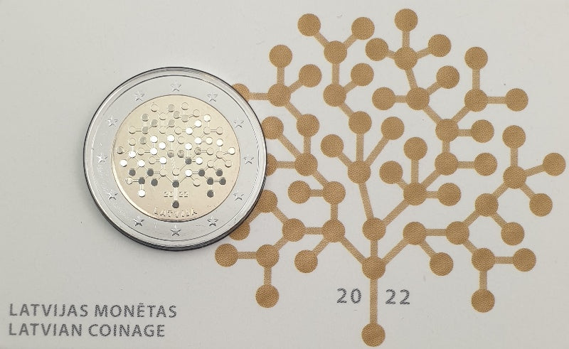 Lettonie - 2 euros 2022, 100 ans de la Banque de Lettonie (carte à pièces)