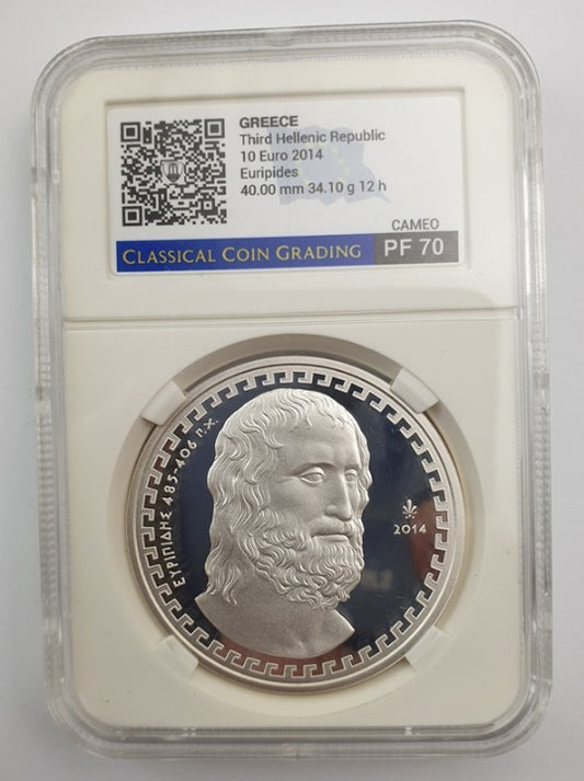 Grèce - 10 Euro 2014 (PF 70 CAMEO), Euripide, Épreuve en argent