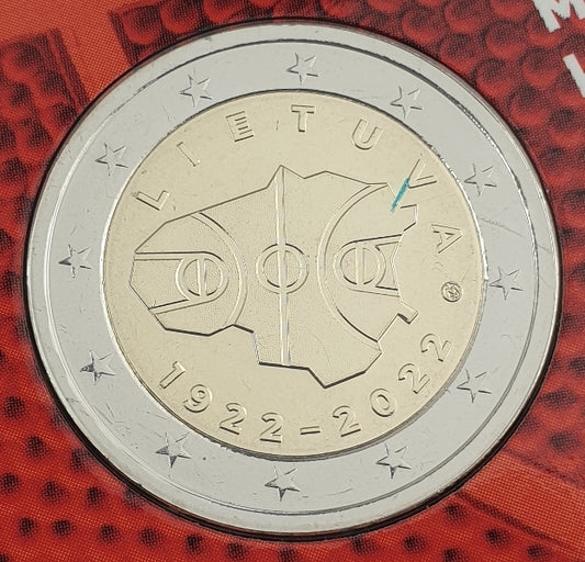 Lituanie - 2 Euro 2022, 100e anniversaire du basketball en Lituanie, (Carte à collectionner)