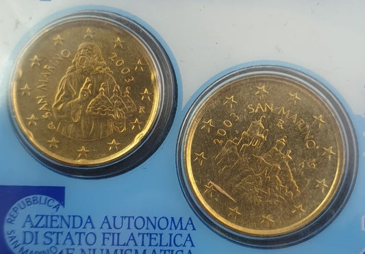 Saint-Marin - 50 Leptas + 20 Leptas 2003, Les trois tours : La Guaita, La Cesta et Il Montale, (Coin Card)